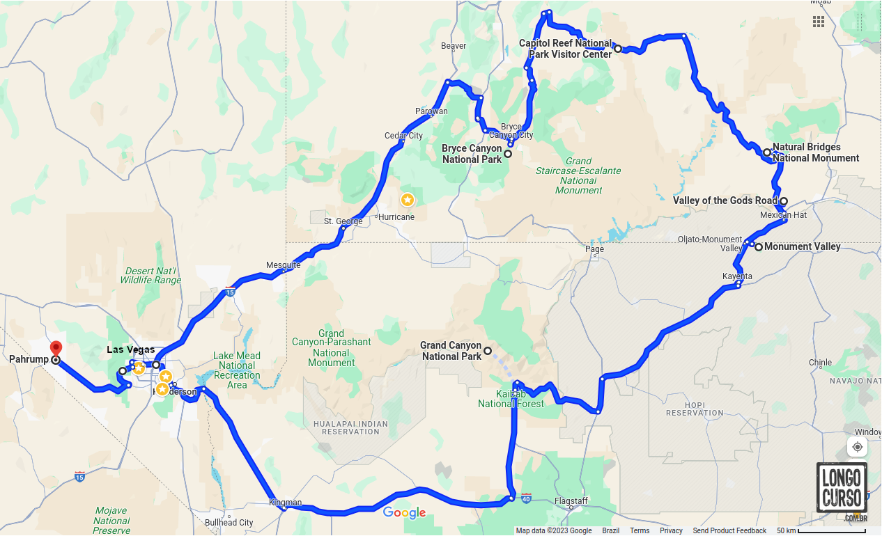 Visão geral do nosso trajeto pela estrada