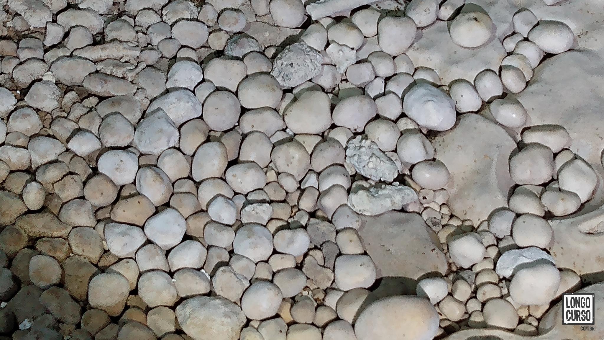 As pérolas da Caverna São Bernardo. Possuem poucos centímetros de diâmetro.
